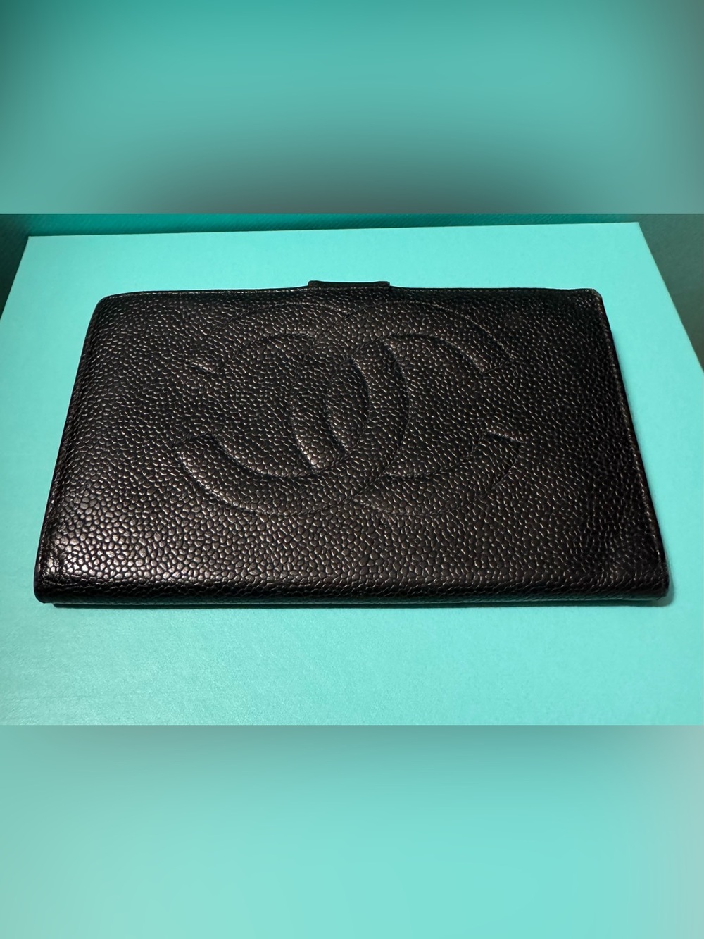 CHANEL Black Quilted Caviar Leather Phone Case - Embossed CC